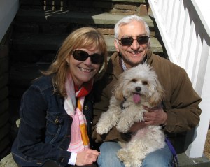 With Nate the Cavapoo and his owners Renate and Charles Golden at Wampus Pond Park in Armonk